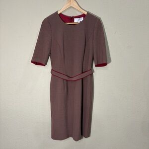 Hugo Boss Womens Plaid Belted Sheath Burgundy Dress Midi Sz 40 US 4 Career Event
